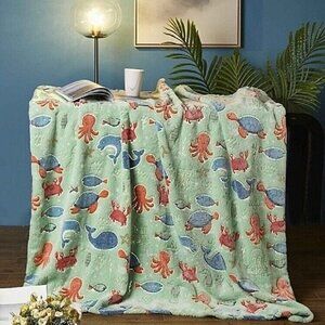 New Sea Turtle Glow in the Dark Plush Gift Throw Blanket Crab Dolphin Fish Whale